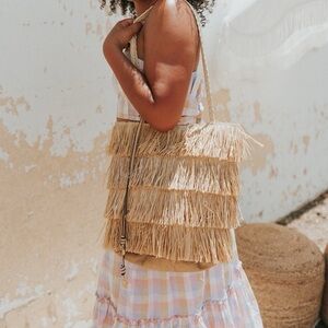 New with tags Poppy & Peonies Fiesta Fringe Beach Straw Tote